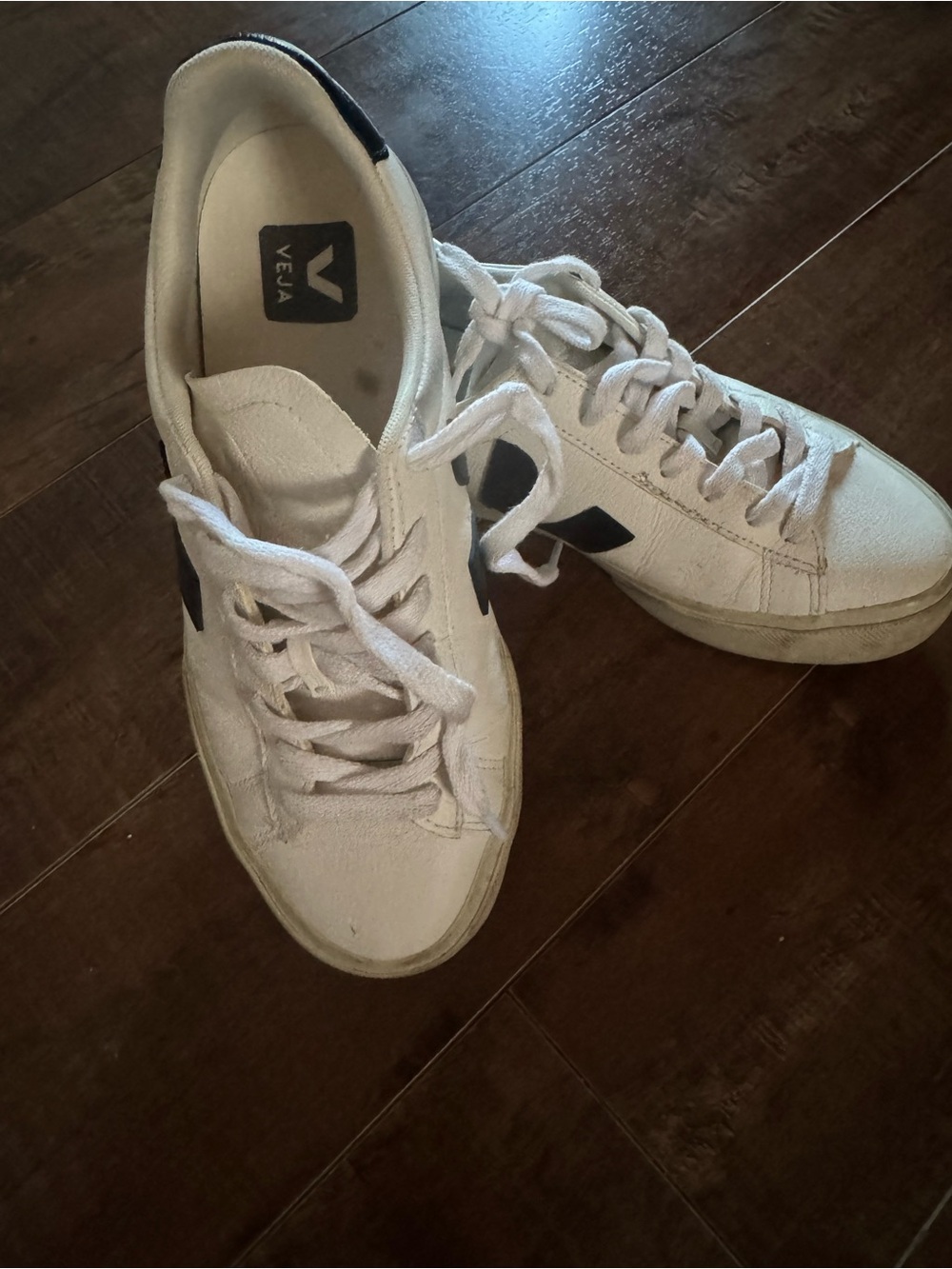Authentic Veja White Sneakers with Black V Accent